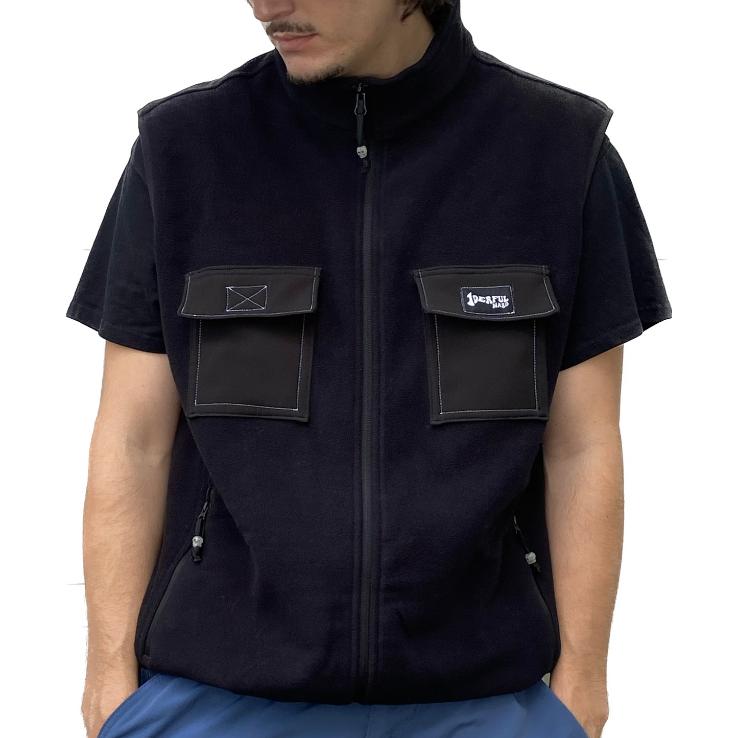 fleece full zip vest - black